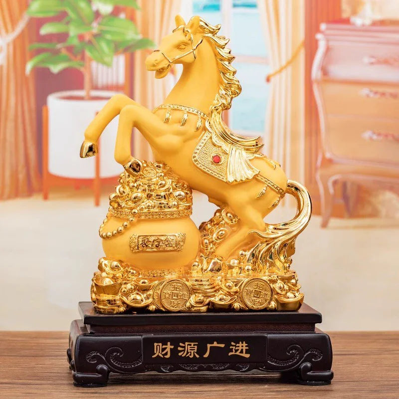 Gold Horse Home Decor Resin Crafts Porcelain Animal Figurines Wedding Decoration Lovers Gift L2544