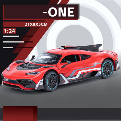 1/24 Scale Alloy Car Model ONE Sports Car Metal Diecast Toy Vehicles Simulation Sound & Light Toy for Children Gift Collectibles