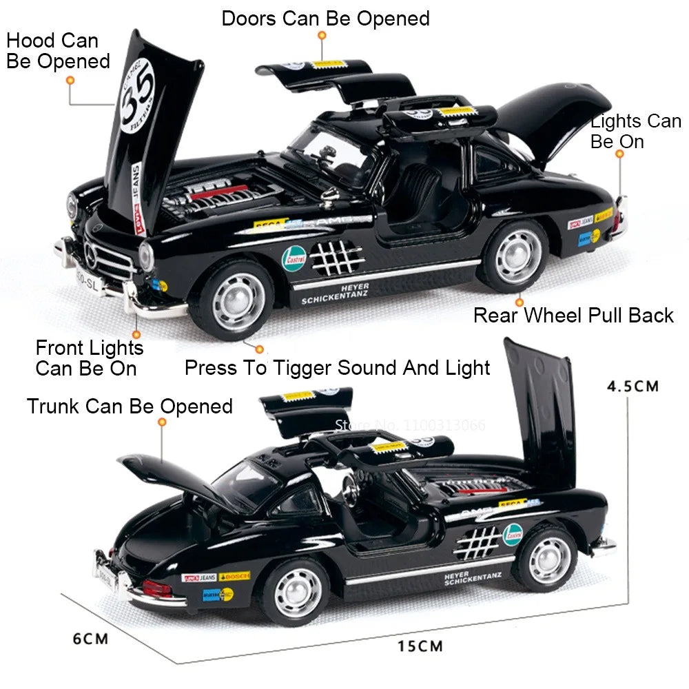 1:32 Alloy Diecast 300SL Toys Models Cars with Light Music Miniature Vintage Car Doors Opened Vehicles for Child Adult Gifts