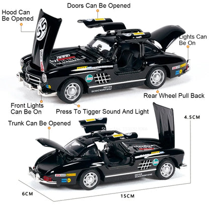 1:32 Alloy Diecast 300SL Toys Models Cars with Light Music Miniature Vintage Car Doors Opened Vehicles for Child Adult Gifts