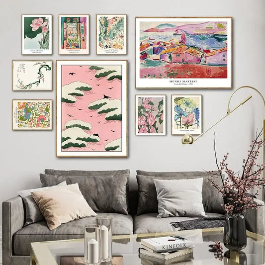 Abstract Matisse Color House Wall Painting Flower Market Lotus Print Vintage Flower Canvas Art Poster Bedroom Decoration