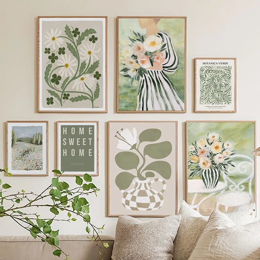 Green Girl Leaves Flower Abstract Landscape Wall Art Canvas Painting Oil Posters And Prints Wall Pictures For Living Room Decor