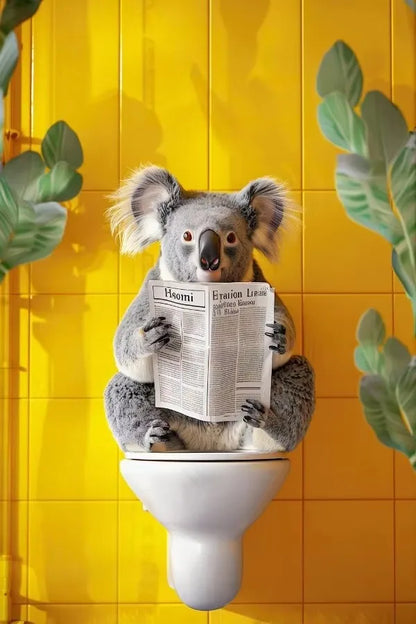 Funny Toilet Animals Black Cat Dog Flamingo Bear Tiger Reading Newspaper Poster Canvas Painting Wall Art Pictures Bathroom Decor