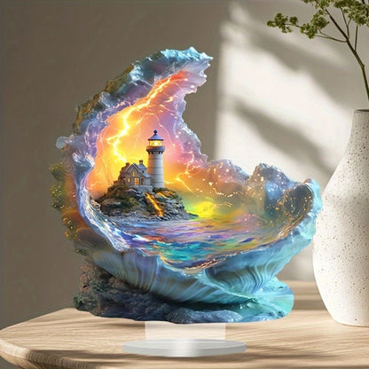 1pc Unique Acrylic Lighthouse with Lightning Design-Perfect for Desk, Porch & Home Decor Ideal Choice for Office & Cafe Decor