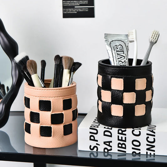 New Creative Simulation Leather Makeup Brush Storage Bucket Pen Holder Multi Functional Pen Holder Office Desktop Decoration