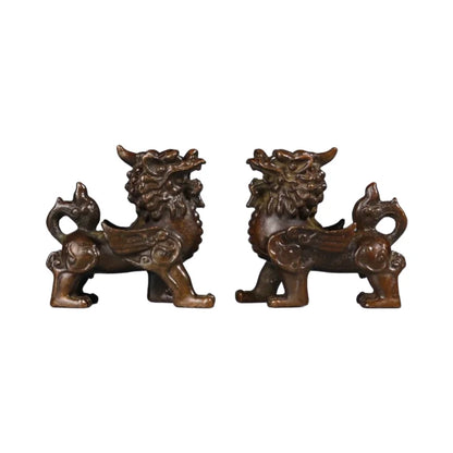 2PCS Retro Copper Kirin Pair of Pixiu Lucky Living Room Ornaments Town House Feng Shui Desktop Ornaments Art Figurine Decoration