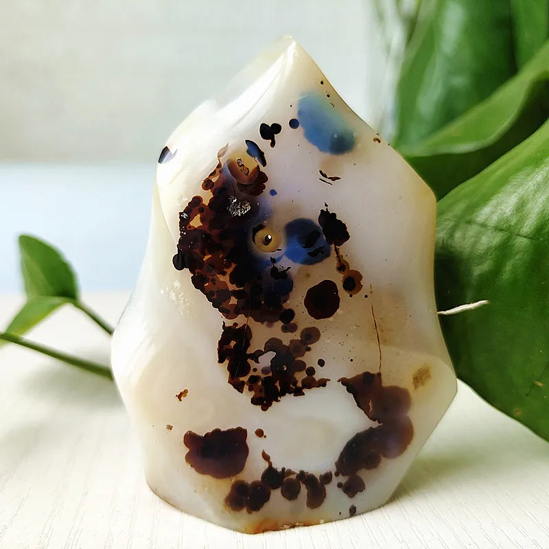 Natural Stone Moss Agate Ice Cream Flame Shaped Witchcraft Spiritual Meditation Energy Stone Home Feng Shui Crystal Ornaments