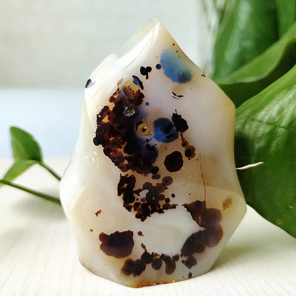 Natural Stone Moss Agate Ice Cream Flame Shaped Witchcraft Spiritual Meditation Energy Stone Home Feng Shui Crystal Ornaments