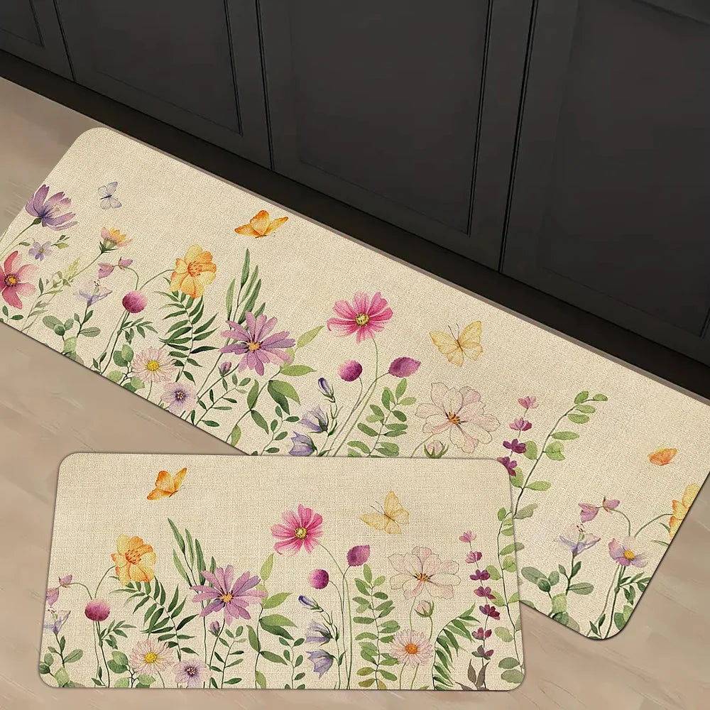Spring Summer Watercolor Flowers Bathroom Mat Balcony Hallway Kitchen Floormat Bedroom Bedside Foot Mat Bathroom Toilet Door Mat