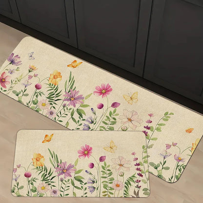 Spring Summer Watercolor Flowers Bathroom Mat Balcony Hallway Kitchen Floormat Bedroom Bedside Foot Mat Bathroom Toilet Door Mat