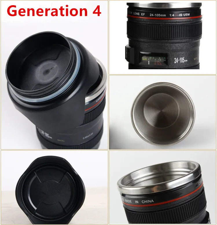 380ml Camera Lens Coffee Mug with Lid Stainless Steel Creative Photo Coffee Cup Christmas Gift for Photographer Travel Lovers