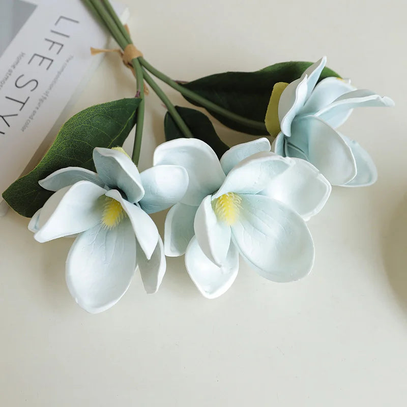 33CM New Chinese Style Artificial 3-Branch Bundle Magnolia Flower Home Decoration Living Room Dining Table Decoration