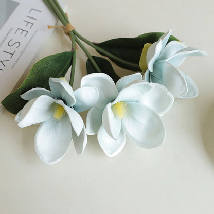 33CM New Chinese Style Artificial 3-Branch Bundle Magnolia Flower Home Decoration Living Room Dining Table Decoration