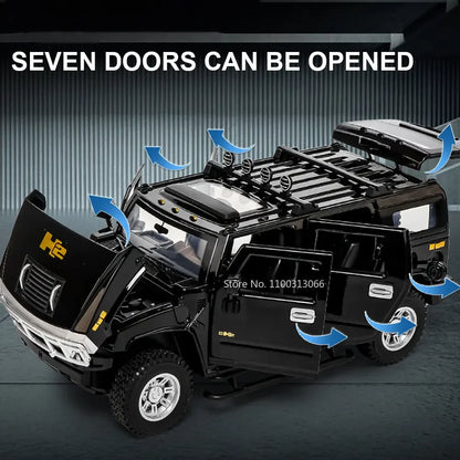 1:24 Hummer H2 Alloy Car Model Diecasts Toy Vehicles with Light and Sound Pull Back Off-road Vehicles for Child Collection Toys