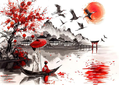 Japanese Landscape Ink Painting Poster Mountain Cherry Blossom Flowers Samurai Dragon Koi Canvas Picture Wall Art Home Decor