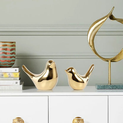 2pcs/set Bird Figurine Nordic Ceramic Gold Animal Statue Jewelry Home Decoration Living Room Table Decoration Sculpture Ornament