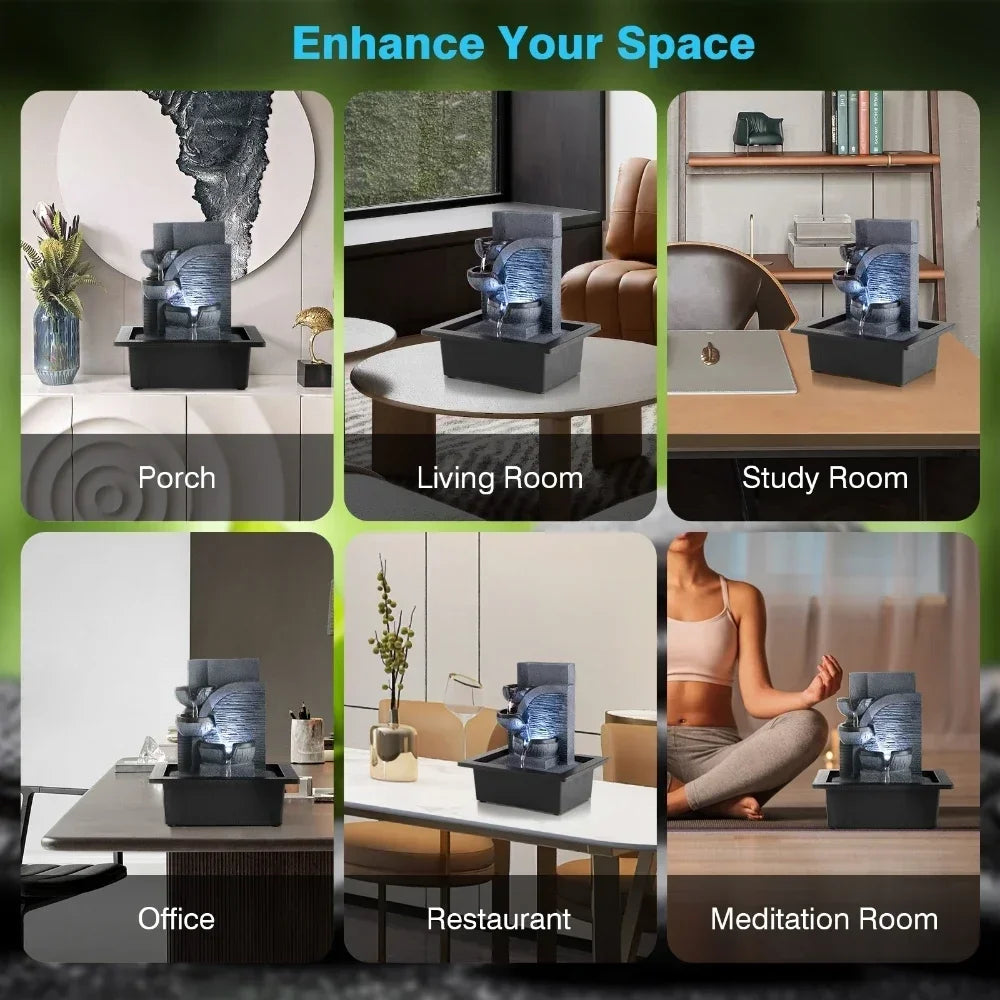 Tabletop Fengshui Water Fountain with LED Geomantic Ball Simple Indoor Decoration Mini Waterfalls Landscape Ornament Gift