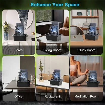 Tabletop Fengshui Water Fountain with LED Geomantic Ball Simple Indoor Decoration Mini Waterfalls Landscape Ornament Gift