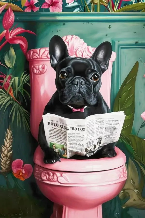 Funny Toilet Animals Black Cat Dog Flamingo Bear Tiger Reading Newspaper Poster Canvas Painting Wall Art Pictures Bathroom Decor