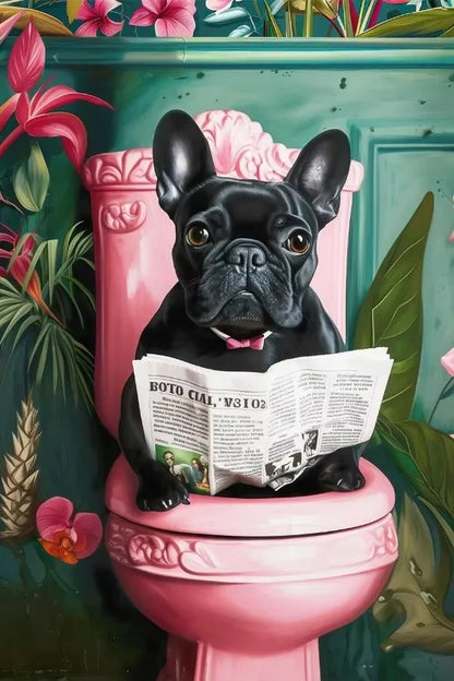 Funny Toilet Animals Black Cat Dog Flamingo Bear Tiger Reading Newspaper Poster Canvas Painting Wall Art Pictures Bathroom Decor