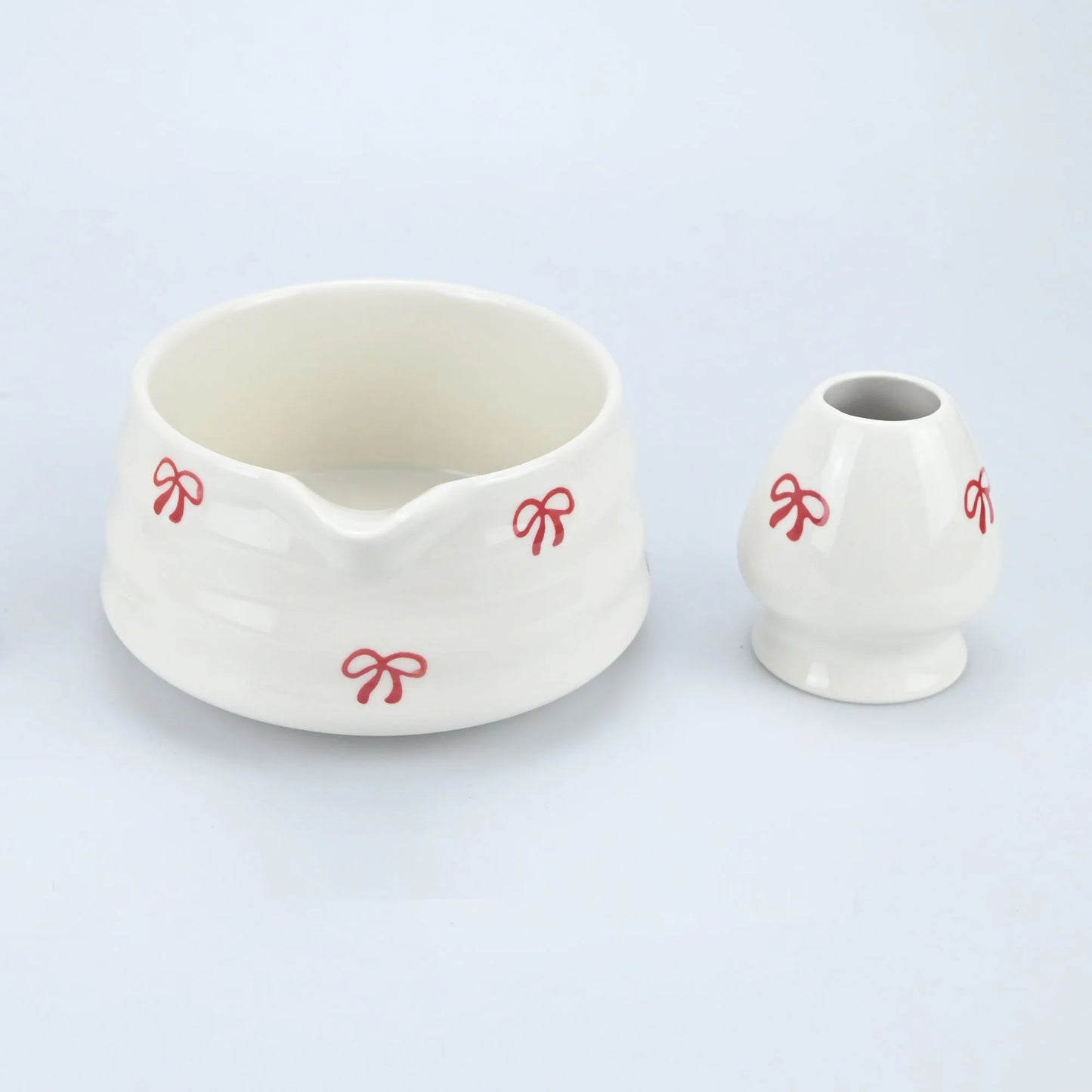 4/5pcs Matcha Whisk Set, Cute Bow Japanese Tea Set includes Whisk Sets and Matcha Bowl with Spout, Traditional Japanese Matcha K