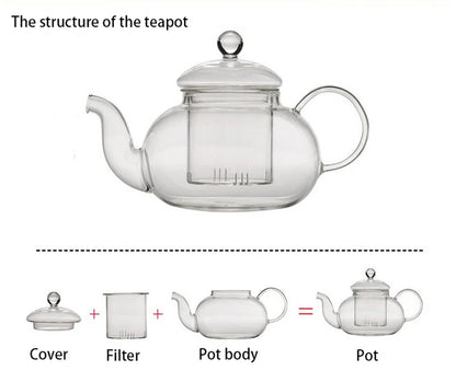 1000ml Heat Resistant Glass Tea Pot,Glass Teapot with Infuser Tea Leaf Herbal Coffee pot tea set Practical Bottle Flower TeaCup