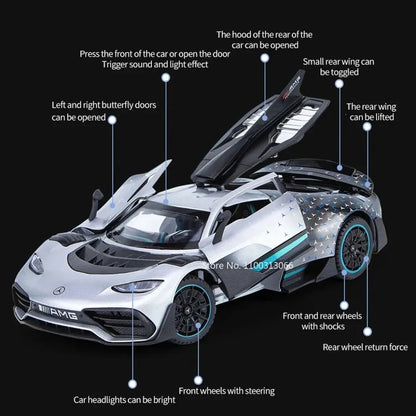 1:24 Scale Alloy GLS63 ONE Diecast Model Toy Cars With Music Light Vehicles Models Rubber Tires Car Toys for Boys Festival Gifts