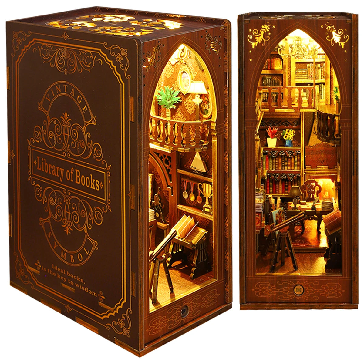 DIY Book Nook Kit Shelf Insert Miniature Dollhouse Model 3D Wooden Puzzle Bookshelf Room Dollhouse Bookend Toys Kids Puzzle Gift
