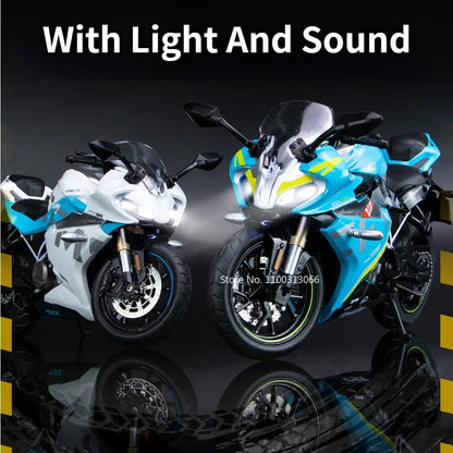 1/12 Alloy Diecast Cfmoto 250SR Racing Motorcycle Model Car Toys Rubber Tires Light Sound Motorbike Vehicle for Children Gifts
