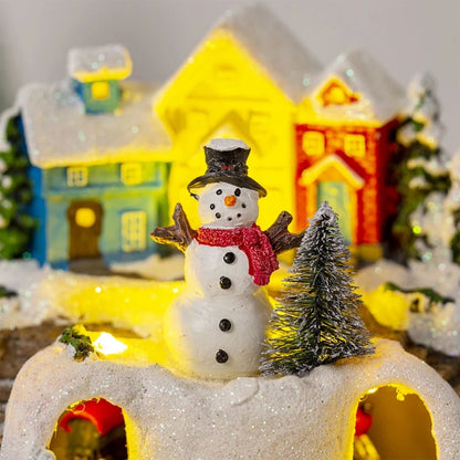 Statue en résine, maison de Village décorative de noël, maison de neige musicale éclairée par LED, Figurine de table de noël, Festival à domicile