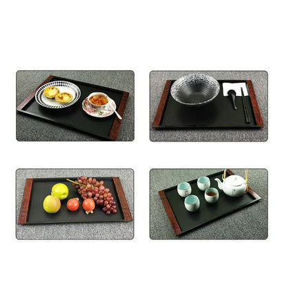 Rectangular Tray Plastic Japanese Creative Wood Grain Non-slip Pallet Household Kitchen Supplies Hotel Service Tray Tableware