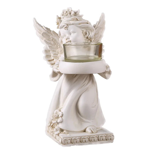 Angel Candlestick Holder Resin Decor - Vintage White Statue for Table Decor, Romantic Dinner, Home Ornament
