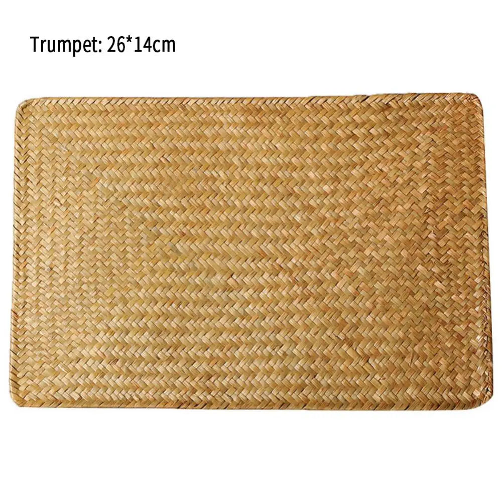 Natural Seagrass Place MatHand-Woven Rectangular Rattan Placemats Straw Tea Cup Mat Potholder Kitchen Tableware Accessories
