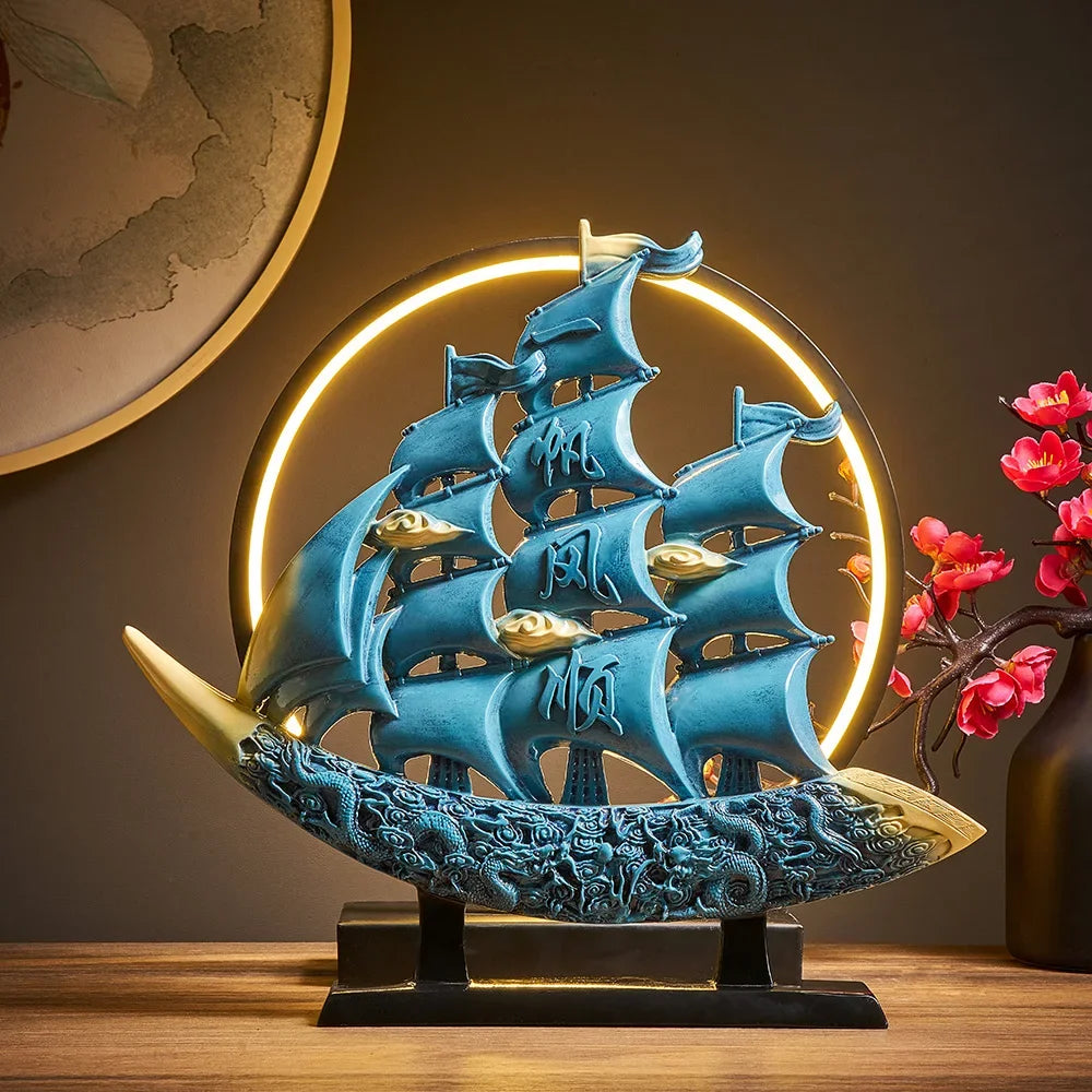 Luxury Boat Statue Home Decoration for Living Room Accessories Modern Style TV Cabinet Desk Ornament Resin Sculpture Crafts Gift
