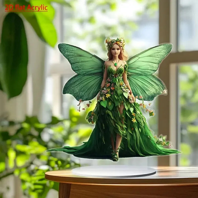 Vibrant Green Butterfly Fairy 2D Flat Acrylic Table Decoration ,Home,studio,Cafe,room, Ornament Desktop Gift Kit Sign