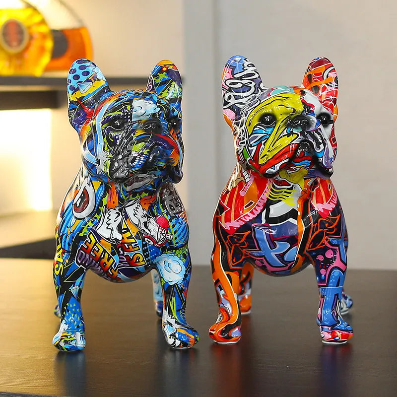 Bunte stehende Französische Bulldogge, Kunstharz-Statue, Dekoration, Haustier-Hund, DIY-Graffiti-Kunsthandwerk, Desktop-Tierstatue-Ornament.