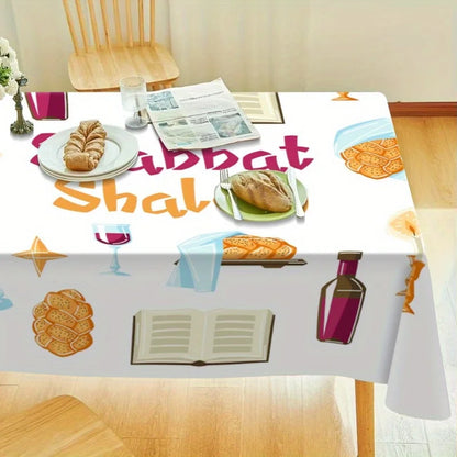 Jewish Shabbat Shalom Waterproof Tablecloth Bread Candles Books Polyester Table Cloth Home Decoration Kitchen Dining Table Decor