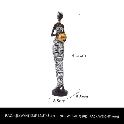 African Woman Figurines for Interior Decoration, Creative Tribal Lady Decorative Sculptures for Home Resin Art Statue Home Decor