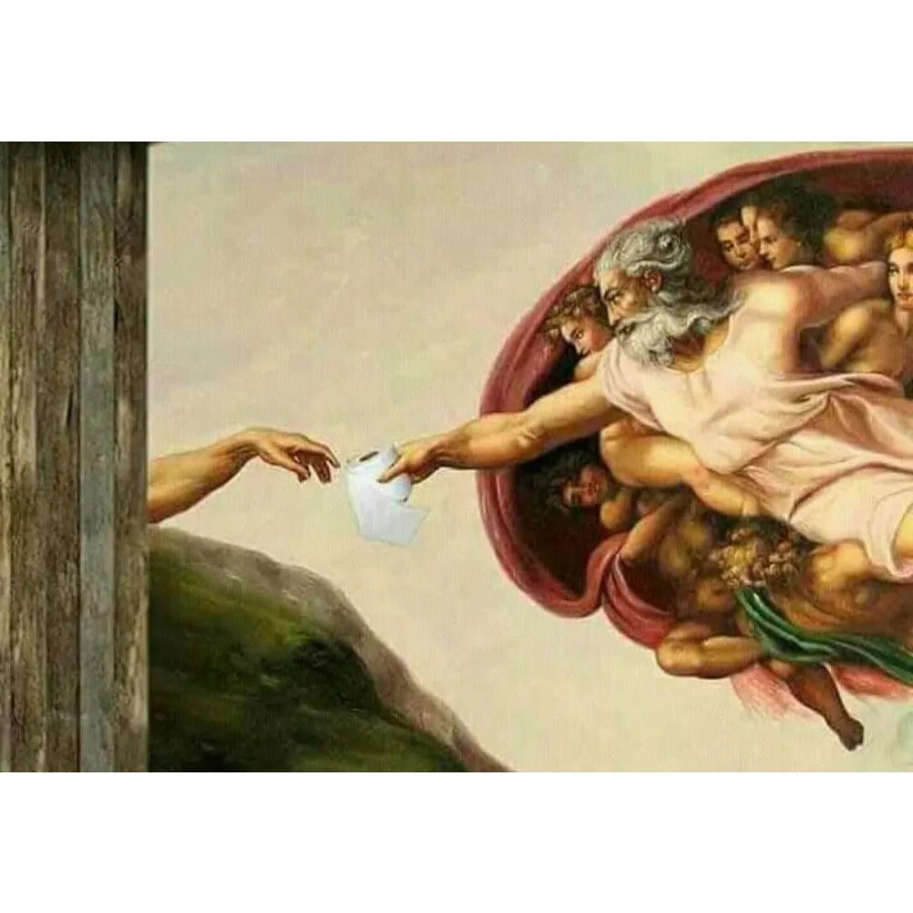 Hand of God and Adam Funny Toilet Paper Wash Room Bathroom Living Wall Art Home Decoration Retro Picture Canvas Painting Poster