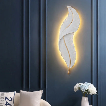 White Feather LED Wall Lamps  Modern Resin Sconce TV Background Wall Light for Home Bedroom Living Room Remote Wall Mount Lights