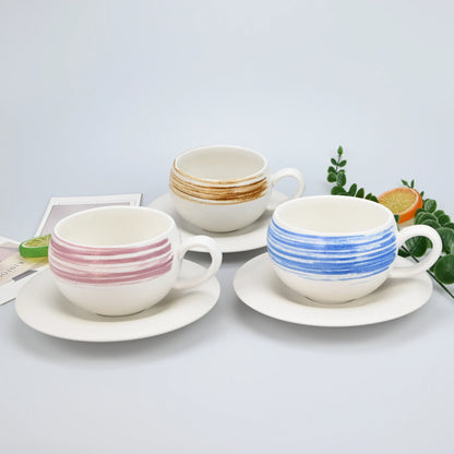 2PCS/Set High-end Coffee Cups And Saucers, High-value Ceramic Mugs, Business-style Latte Art Coffee Cups, Hand-pinched Cups