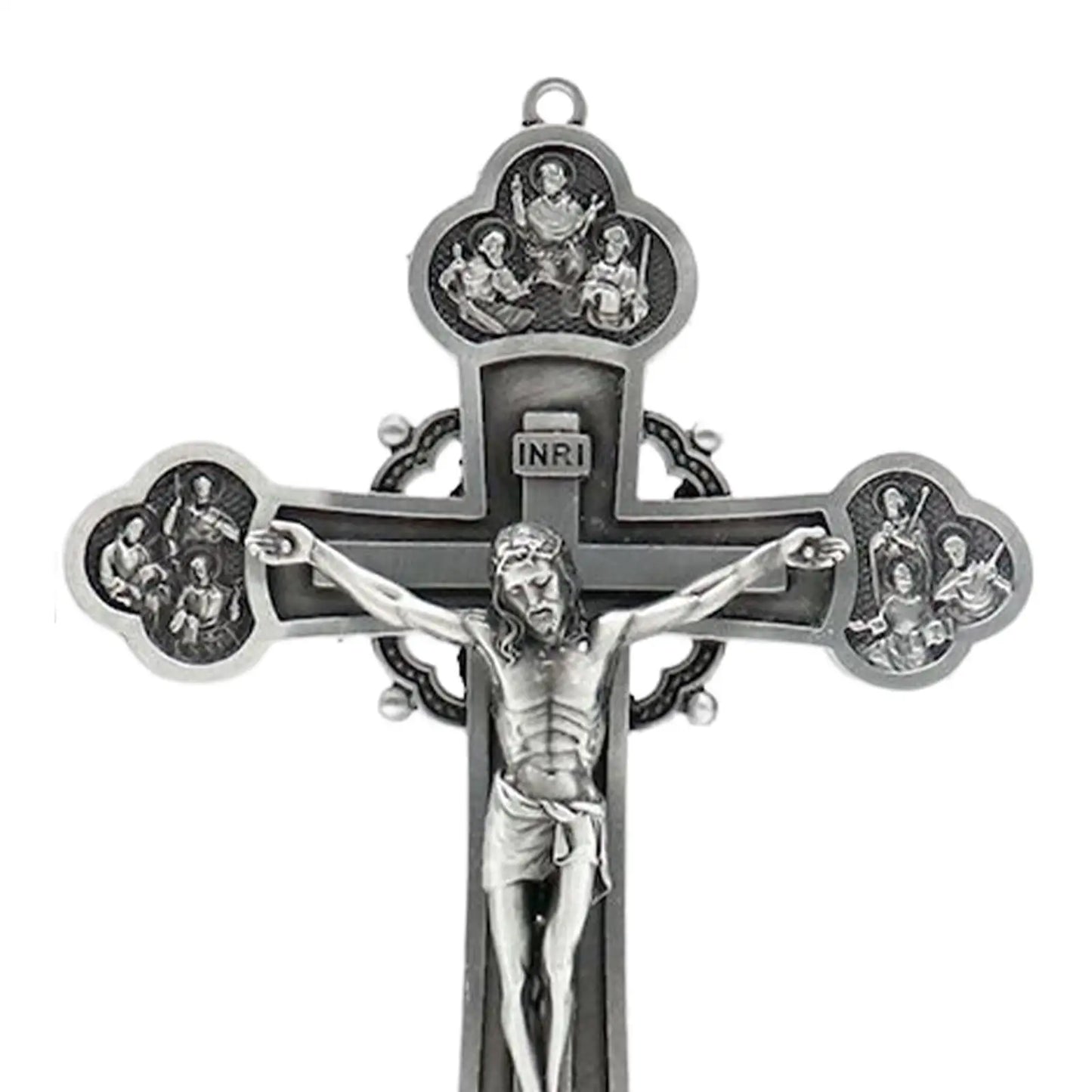 Antique Standing Crucifix with Base 12 Apostles Statue Ornaments Wall Decor