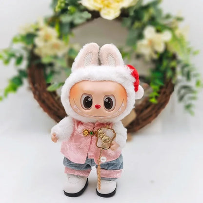 Labubu Silk Spotted Pajamas - Luxe Sleepwear Outfit for 17cm Labubu Doll with Soft Polka Dot Design toys cute blind box