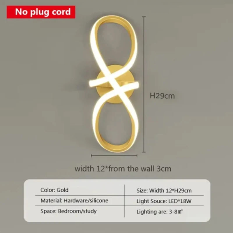 Modern LED Wall Lamp Nordic Gold Bedroom Bedside Wall Lights With Plug Wall Sconce For Minimalist Entryway Corridor Aisle lights