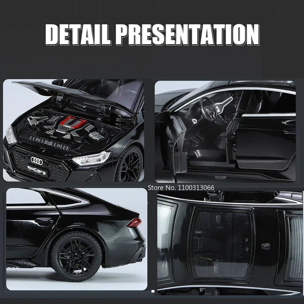 1:32 RS7 Alloy Toys Models Diecast Cars with Light Music Rubber Tires Car 6 Doors Opened Miniature Vehicle Child Adult Gifts