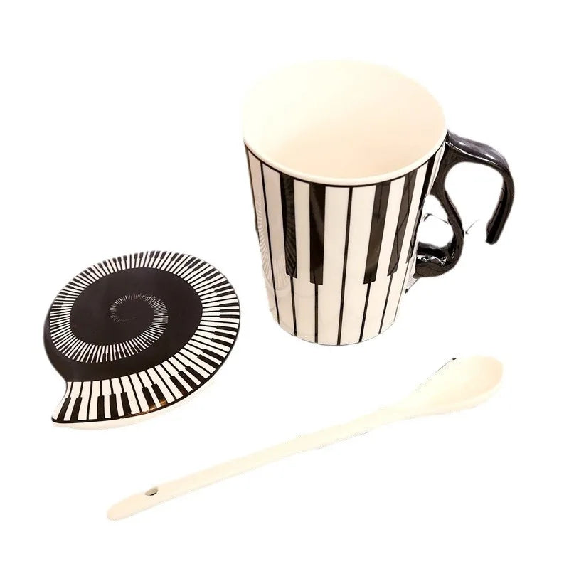 Creative Ceramic Music Cup Note Mark Water Cup Couple Keyboard Pair Cup with Lid Coffee Cup