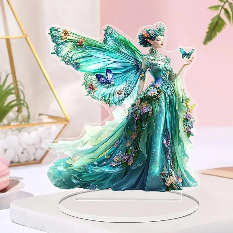 Vibrant Green Butterfly Fairy 2D Flat Acrylic Table Decoration ,Home,studio,Cafe,room, Ornament Desktop Gift Kit Sign