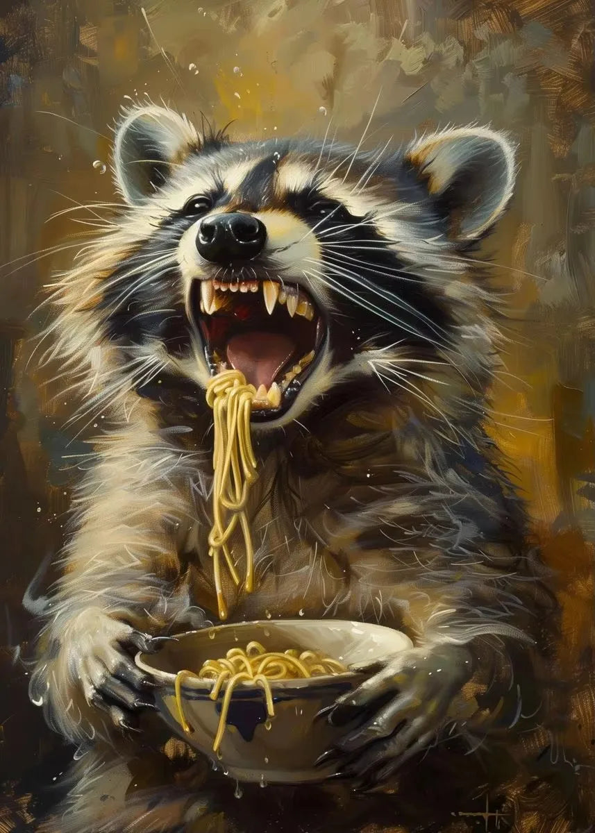 Lamian Noodles Animal Raccoon Hamster Bear Poster Canvas Printing Vintage Animals Kitchen Art Decor Home Dining Room Decoration