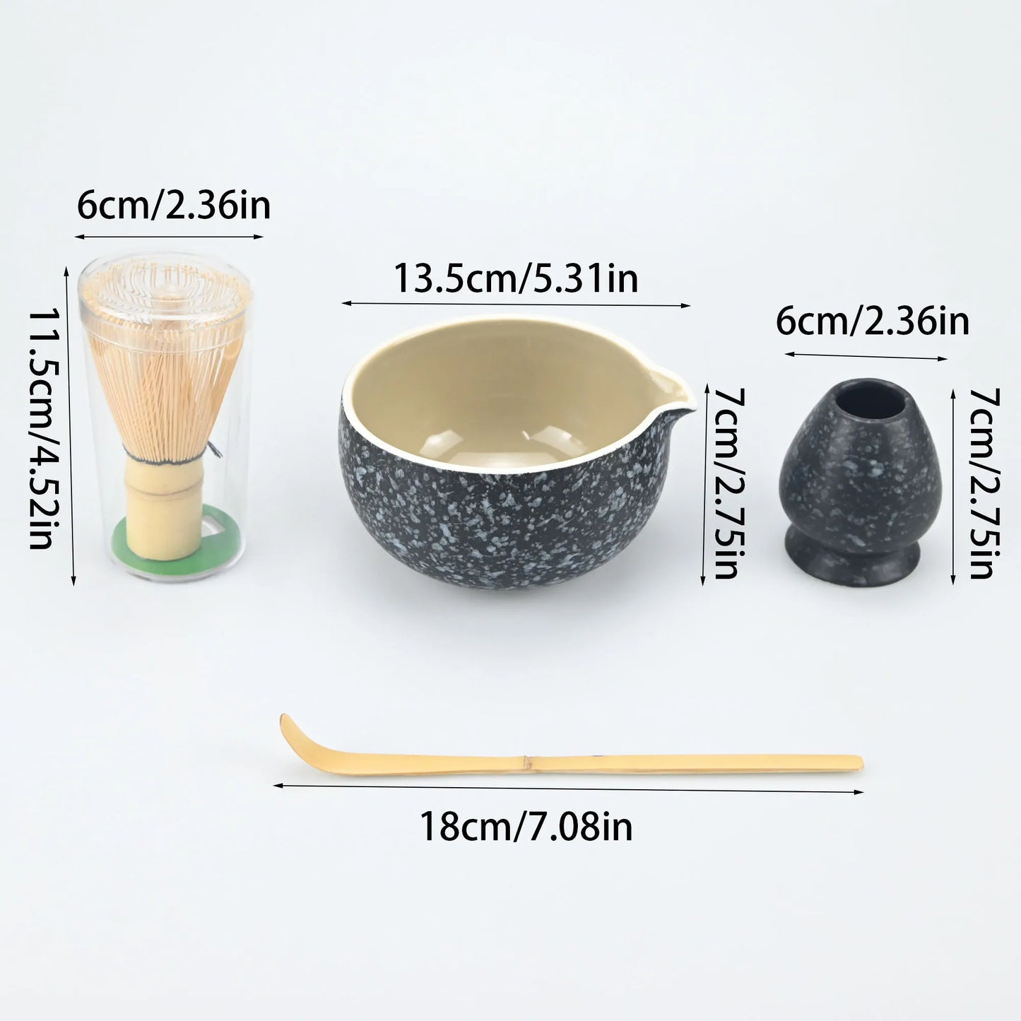 Ceramic Matcha 4-piece Set, Matcha Bowl, Matcha Brush, Matcha Cup, Blender, Tea Whisker, Standing Teaspoon, Tea Bowl Set, Japane