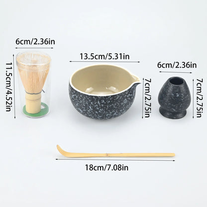 Ceramic Matcha 4-piece Set, Matcha Bowl, Matcha Brush, Matcha Cup, Blender, Tea Whisker, Standing Teaspoon, Tea Bowl Set, Japane